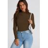 imagePRETTYGARDEN Womens Fall Y2K Going Out Crop Tops Long Sleeve Mock Neck Ruched Slim Fitted Basic Trendy Casual T Shirts BlouseCoffee