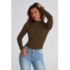 imagePRETTYGARDEN Womens Fall Y2K Going Out Crop Tops Long Sleeve Mock Neck Ruched Slim Fitted Basic Trendy Casual T Shirts BlouseCoffee