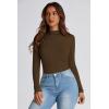 imagePRETTYGARDEN Womens Fall Y2K Going Out Crop Tops Long Sleeve Mock Neck Ruched Slim Fitted Basic Trendy Casual T Shirts BlouseCoffee