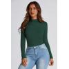 imagePRETTYGARDEN Womens Fall Y2K Going Out Crop Tops Long Sleeve Mock Neck Ruched Slim Fitted Basic Trendy Casual T Shirts BlouseDark Green