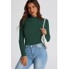 imagePRETTYGARDEN Womens Fall Y2K Going Out Crop Tops Long Sleeve Mock Neck Ruched Slim Fitted Basic Trendy Casual T Shirts BlouseDark Green