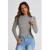 imagePRETTYGARDEN Womens Fall Y2K Going Out Crop Tops Long Sleeve Mock Neck Ruched Slim Fitted Basic Trendy Casual T Shirts BlouseGrey