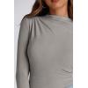 imagePRETTYGARDEN Womens Fall Y2K Going Out Crop Tops Long Sleeve Mock Neck Ruched Slim Fitted Basic Trendy Casual T Shirts BlouseGrey
