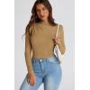 imagePRETTYGARDEN Womens Fall Y2K Going Out Crop Tops Long Sleeve Mock Neck Ruched Slim Fitted Basic Trendy Casual T Shirts BlouseKhaki
