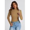 imagePRETTYGARDEN Womens Fall Y2K Going Out Crop Tops Long Sleeve Mock Neck Ruched Slim Fitted Basic Trendy Casual T Shirts BlouseKhaki