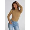 imagePRETTYGARDEN Womens Fall Y2K Going Out Crop Tops Long Sleeve Mock Neck Ruched Slim Fitted Basic Trendy Casual T Shirts BlouseKhaki