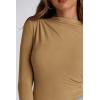 imagePRETTYGARDEN Womens Fall Y2K Going Out Crop Tops Long Sleeve Mock Neck Ruched Slim Fitted Basic Trendy Casual T Shirts BlouseKhaki