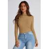 imagePRETTYGARDEN Womens Fall Y2K Going Out Crop Tops Long Sleeve Mock Neck Ruched Slim Fitted Basic Trendy Casual T Shirts BlouseKhaki