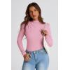 imagePRETTYGARDEN Womens Fall Y2K Going Out Crop Tops Long Sleeve Mock Neck Ruched Slim Fitted Basic Trendy Casual T Shirts BlousePink