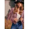 imagePRETTYGARDEN Womens Faux Suede Leather Jackets Tassel Motorcycle Cropped Coats 2025 Fashion ClothesDark Pink