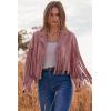imagePRETTYGARDEN Womens Faux Suede Leather Jackets Tassel Motorcycle Cropped Coats 2025 Fashion ClothesDark Pink