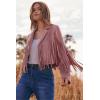 imagePRETTYGARDEN Womens Faux Suede Leather Jackets Tassel Motorcycle Cropped Coats 2025 Fashion ClothesDark Pink