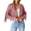 imagePRETTYGARDEN Womens Faux Suede Leather Jackets Tassel Motorcycle Cropped Coats 2025 Fashion ClothesDark Pink