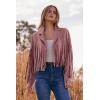 imagePRETTYGARDEN Womens Faux Suede Leather Jackets Tassel Motorcycle Cropped Coats 2025 Fashion ClothesDark Pink