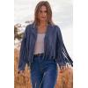 imagePRETTYGARDEN Womens Faux Suede Leather Jackets Tassel Motorcycle Cropped Coats 2025 Fashion ClothesHaze Blue