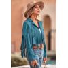 imagePRETTYGARDEN Womens Faux Suede Leather Jackets Tassel Motorcycle Cropped Coats 2025 Fashion ClothesLake Blue