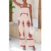 imagePRETTYGARDEN Womens Jumpsuit Casual One Piece Boho Summer Outfits Shirred Strap Wide Leg Long Pants Rompers With PocketsApricot Red Flower