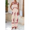imagePRETTYGARDEN Womens Jumpsuit Casual One Piece Boho Summer Outfits Shirred Strap Wide Leg Long Pants Rompers With PocketsApricot Red Flower
