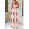 imagePRETTYGARDEN Womens Jumpsuit Casual One Piece Boho Summer Outfits Shirred Strap Wide Leg Long Pants Rompers With PocketsApricot Red Flower