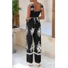 imagePRETTYGARDEN Womens Jumpsuit Casual One Piece Boho Summer Outfits Shirred Strap Wide Leg Long Pants Rompers With PocketsBlack White Flower