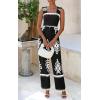 imagePRETTYGARDEN Womens Jumpsuit Casual One Piece Boho Summer Outfits Shirred Strap Wide Leg Long Pants Rompers With PocketsBlack White Flower