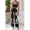 imagePRETTYGARDEN Womens Jumpsuit Casual One Piece Boho Summer Outfits Shirred Strap Wide Leg Long Pants Rompers With PocketsBlack White Flower