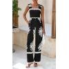 imagePRETTYGARDEN Womens Jumpsuit Casual One Piece Boho Summer Outfits Shirred Strap Wide Leg Long Pants Rompers With PocketsBlack White Flower