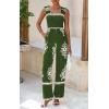 imagePRETTYGARDEN Womens Jumpsuit Casual One Piece Boho Summer Outfits Shirred Strap Wide Leg Long Pants Rompers With PocketsGreen Apricot Flower