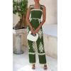 imagePRETTYGARDEN Womens Jumpsuit Casual One Piece Boho Summer Outfits Shirred Strap Wide Leg Long Pants Rompers With PocketsGreen Apricot Flower