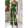 imagePRETTYGARDEN Womens Jumpsuit Casual One Piece Boho Summer Outfits Shirred Strap Wide Leg Long Pants Rompers With PocketsGreen Apricot Flower