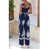 imagePRETTYGARDEN Womens Jumpsuit Casual One Piece Boho Summer Outfits Shirred Strap Wide Leg Long Pants Rompers With PocketsNavy White Flower