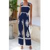 imagePRETTYGARDEN Womens Jumpsuit Casual One Piece Boho Summer Outfits Shirred Strap Wide Leg Long Pants Rompers With PocketsNavy White Flower