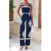 imagePRETTYGARDEN Womens Jumpsuit Casual One Piece Boho Summer Outfits Shirred Strap Wide Leg Long Pants Rompers With PocketsNavy White Flower