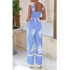 imagePRETTYGARDEN Womens Jumpsuit Casual One Piece Boho Summer Outfits Shirred Strap Wide Leg Long Pants Rompers With PocketsSky Blue White Flower