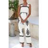 imagePRETTYGARDEN Womens Jumpsuit Casual One Piece Boho Summer Outfits Shirred Strap Wide Leg Long Pants Rompers With PocketsWhite Black Flower
