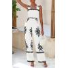 imagePRETTYGARDEN Womens Jumpsuit Casual One Piece Boho Summer Outfits Shirred Strap Wide Leg Long Pants Rompers With PocketsWhite Black Flower