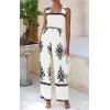 imagePRETTYGARDEN Womens Jumpsuit Casual One Piece Boho Summer Outfits Shirred Strap Wide Leg Long Pants Rompers With PocketsWhite Black Flower