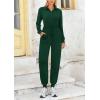 imagePRETTYGARDEN Womens Jumpsuits Fall Long Sleeve Rompers One Piece Outfits For Women 2024 Button up Lounge WearDark Green