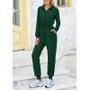 imagePRETTYGARDEN Womens Jumpsuits Fall Long Sleeve Rompers One Piece Outfits For Women 2024 Button up Lounge WearDark Green