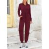 imagePRETTYGARDEN Womens Jumpsuits Fall Long Sleeve Rompers One Piece Outfits For Women 2024 Button up Lounge WearDark Wine Red
