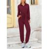 imagePRETTYGARDEN Womens Jumpsuits Fall Long Sleeve Rompers One Piece Outfits For Women 2024 Button up Lounge WearDark Wine Red