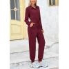 imagePRETTYGARDEN Womens Jumpsuits Fall Long Sleeve Rompers One Piece Outfits For Women 2024 Button up Lounge WearDark Wine Red