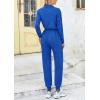 imagePRETTYGARDEN Womens Jumpsuits Fall Long Sleeve Rompers One Piece Outfits For Women 2024 Button up Lounge WearRoyal Blue