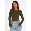 imagePRETTYGARDEN Womens Long Sleeve Crop Tops Y2K Spring Fall Fashion Clothes Basic Slim Fit Tee Shirts BlouseArmy Green