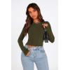 imagePRETTYGARDEN Womens Long Sleeve Crop Tops Y2K Spring Fall Fashion Clothes Basic Slim Fit Tee Shirts BlouseArmy Green