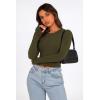 imagePRETTYGARDEN Womens Long Sleeve Crop Tops Y2K Spring Fall Fashion Clothes Basic Slim Fit Tee Shirts BlouseArmy Green