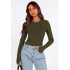 imagePRETTYGARDEN Womens Long Sleeve Crop Tops Y2K Spring Fall Fashion Clothes Basic Slim Fit Tee Shirts BlouseArmy Green