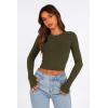 imagePRETTYGARDEN Womens Long Sleeve Crop Tops Y2K Spring Fall Fashion Clothes Basic Slim Fit Tee Shirts BlouseArmy Green