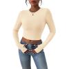imagePRETTYGARDEN Womens Long Sleeve Crop Tops Y2K Spring Fall Fashion Clothes Basic Slim Fit Tee Shirts BlouseBeige