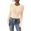 imagePRETTYGARDEN Womens Long Sleeve Crop Tops Y2K Spring Fall Fashion Clothes Basic Slim Fit Tee Shirts BlouseBeige